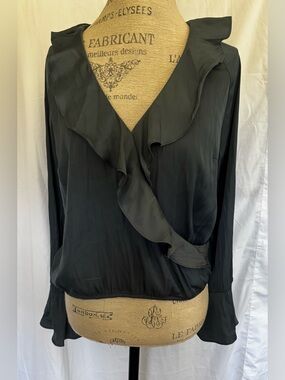 A New Day Women’s Wrap Neckline Ruffled Blouse in Deep Teal Sz L